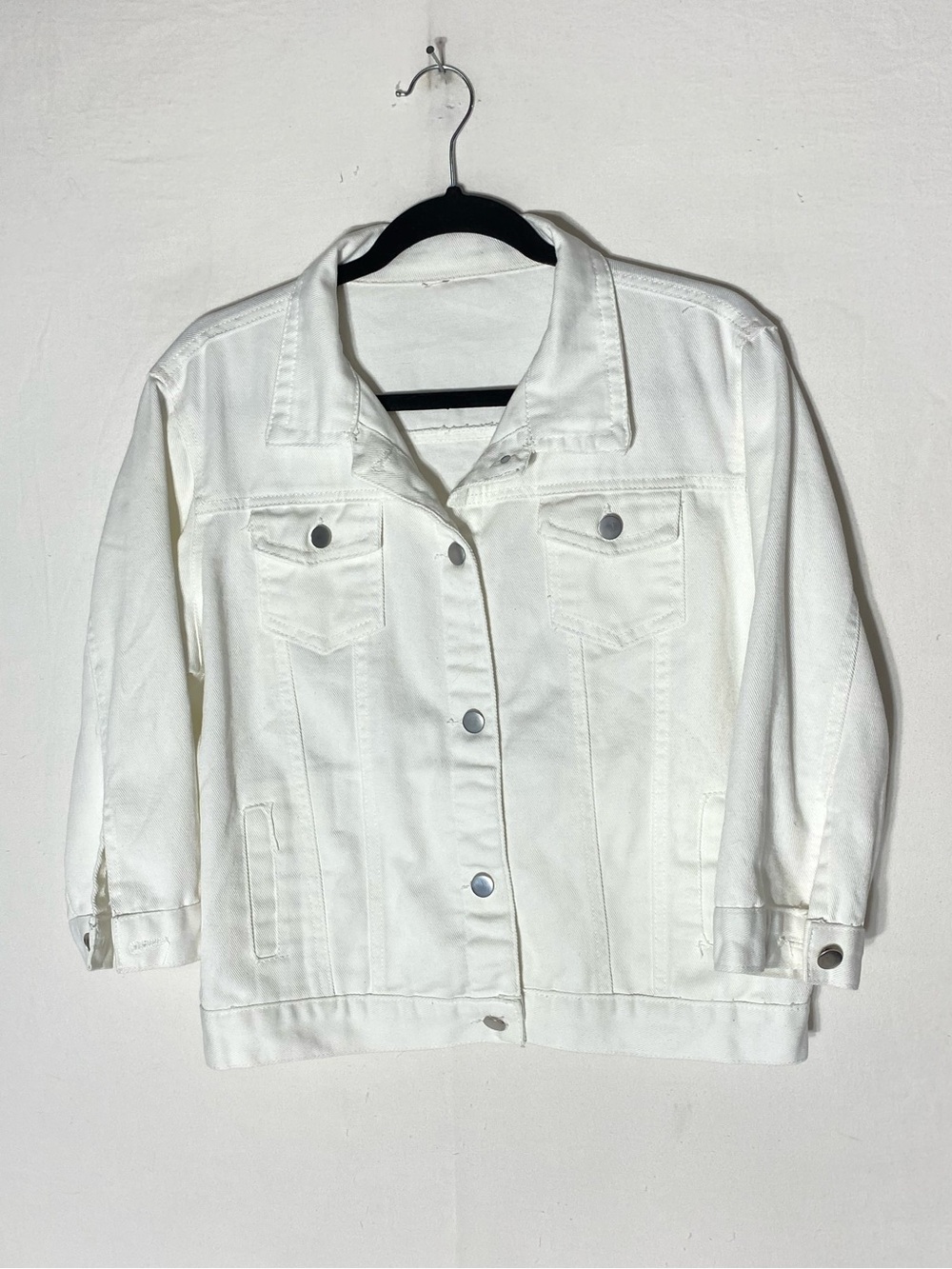 Classic White Denim Trucker Jacket W 3/4 Sleeves 2X Normcore Contemporary